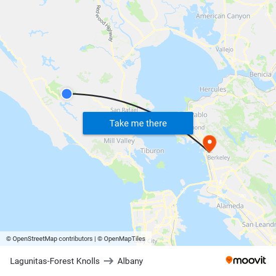 Lagunitas-Forest Knolls to Albany map