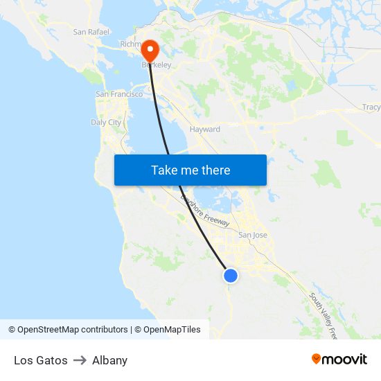 Los Gatos to Albany map