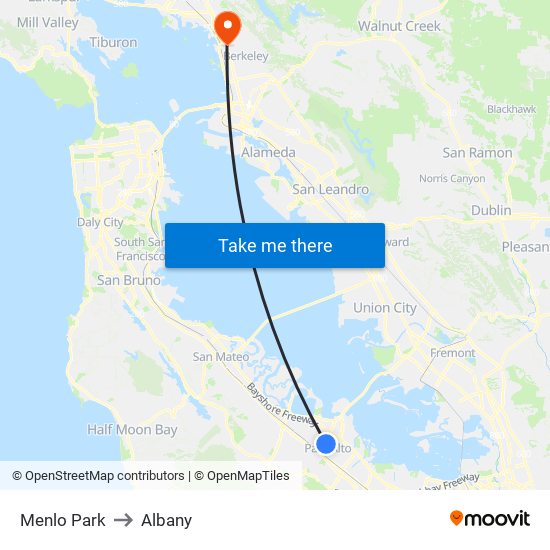 Menlo Park to Albany map