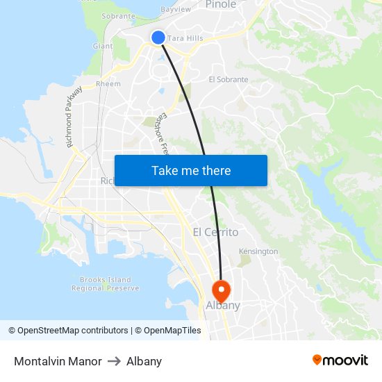 Montalvin Manor to Albany map