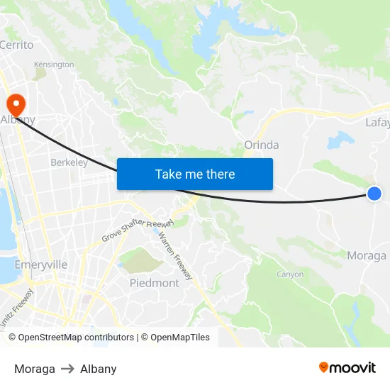 Moraga to Albany map