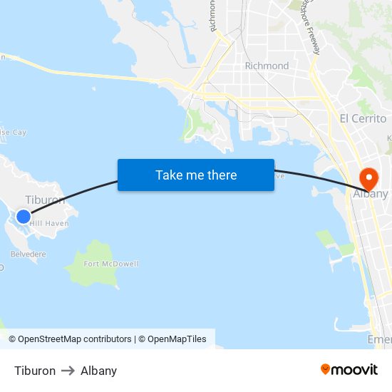 Tiburon to Albany map