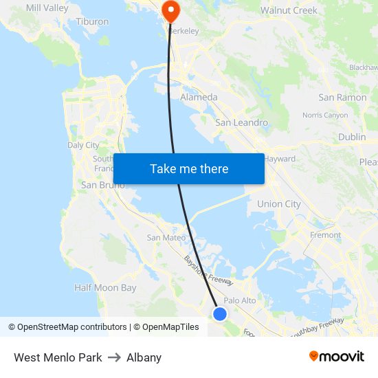 West Menlo Park to Albany map