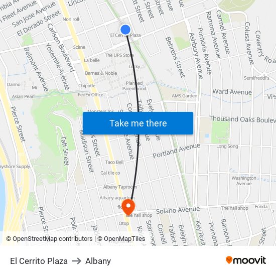 El Cerrito Plaza to Albany map