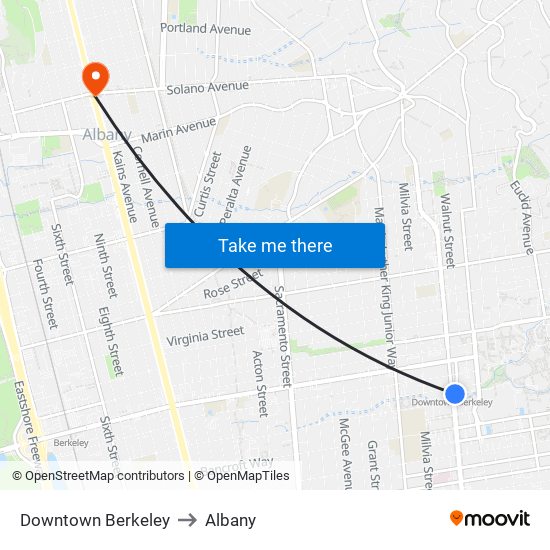 Downtown Berkeley to Albany map