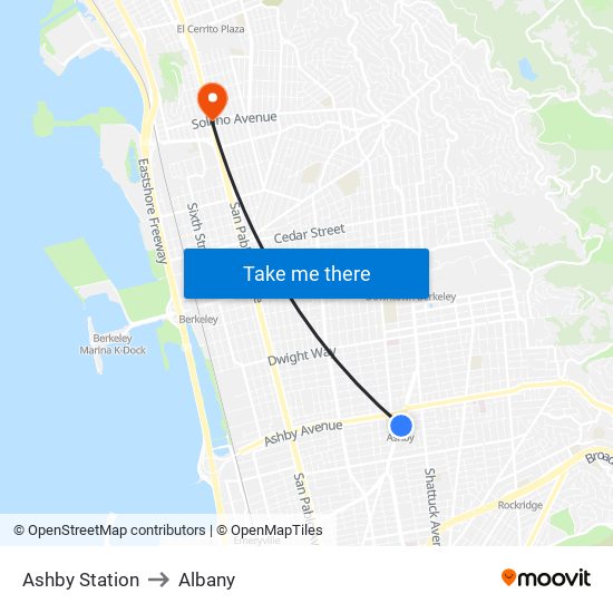 Ashby Station to Albany map