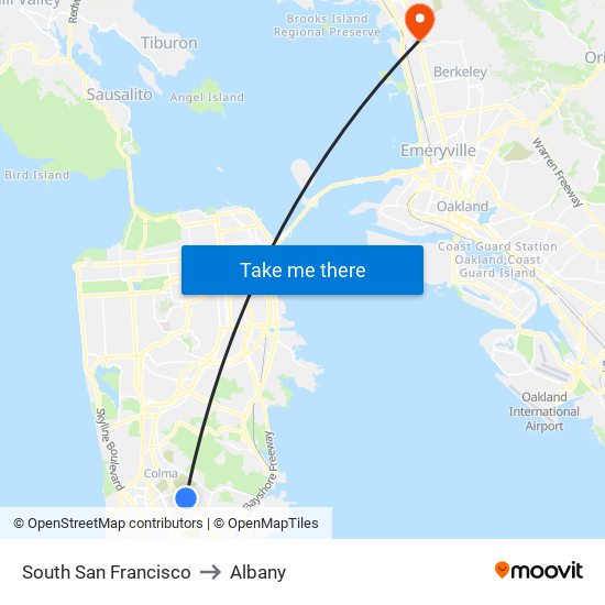 South San Francisco to Albany map