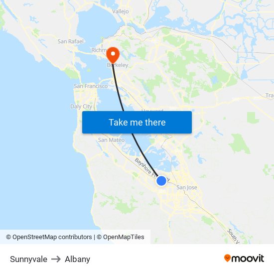 Sunnyvale to Albany map