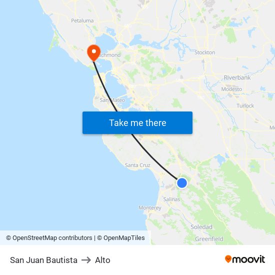 San Juan Bautista to Alto map