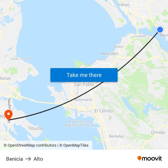 Benicia to Alto map