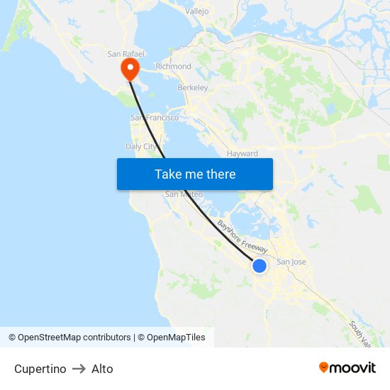 Cupertino to Alto map