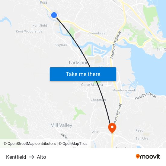 Kentfield to Alto map