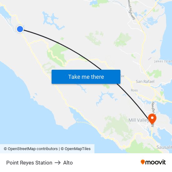 Point Reyes Station to Alto map