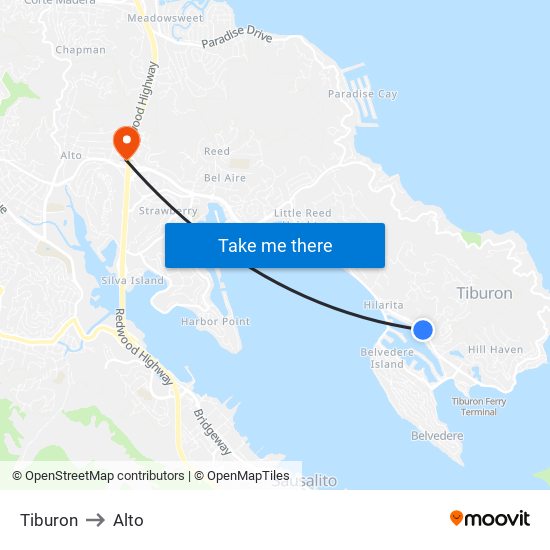 Tiburon to Alto map