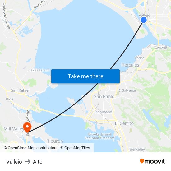 Vallejo to Alto map
