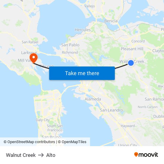 Walnut Creek to Alto map