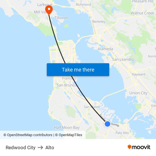 Redwood City to Alto map