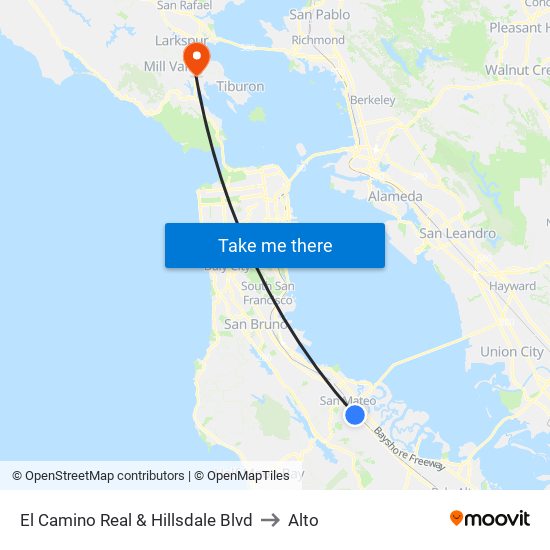 El Camino Real & Hillsdale Blvd to Alto map