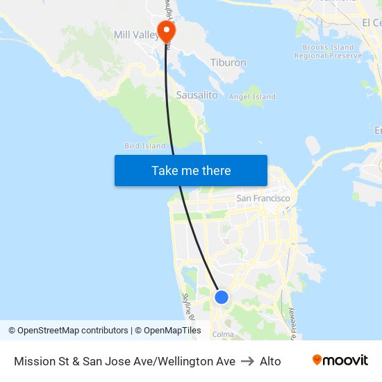 Mission St & San Jose Ave/Wellington Ave to Alto map
