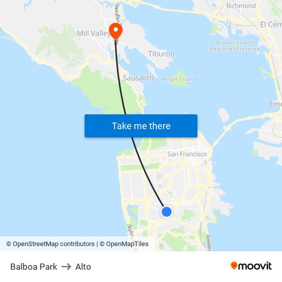 Balboa Park to Alto map