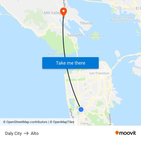 Daly City to Alto map