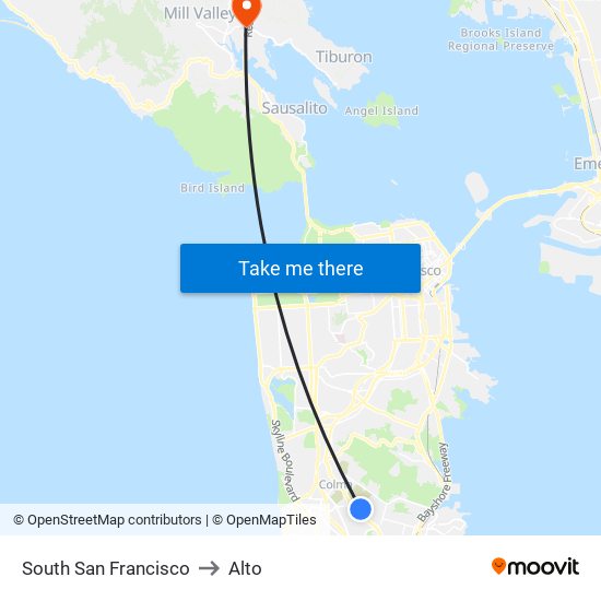 South San Francisco to Alto map