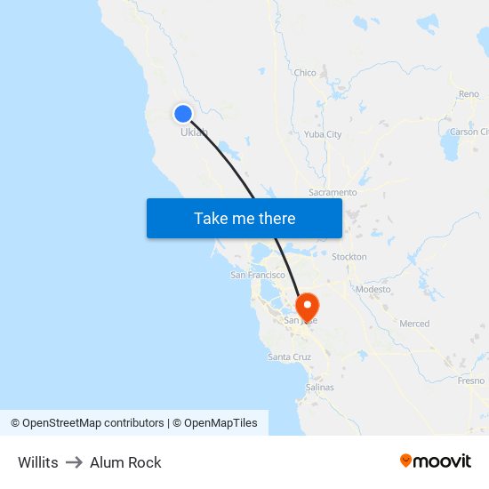 Willits to Alum Rock map