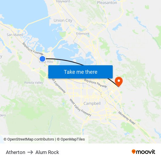 Atherton to Alum Rock map
