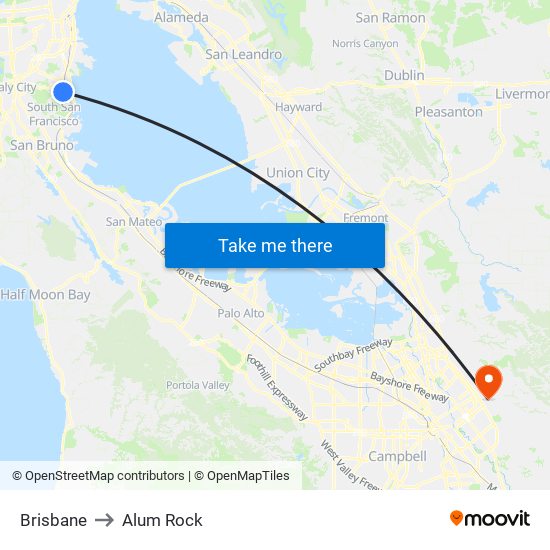 Brisbane to Alum Rock map