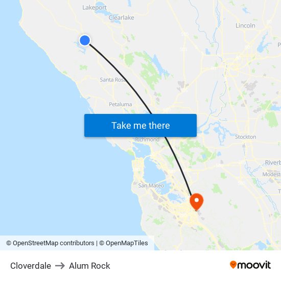 Cloverdale to Alum Rock map