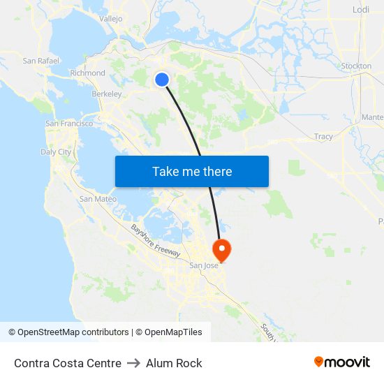Contra Costa Centre to Alum Rock map