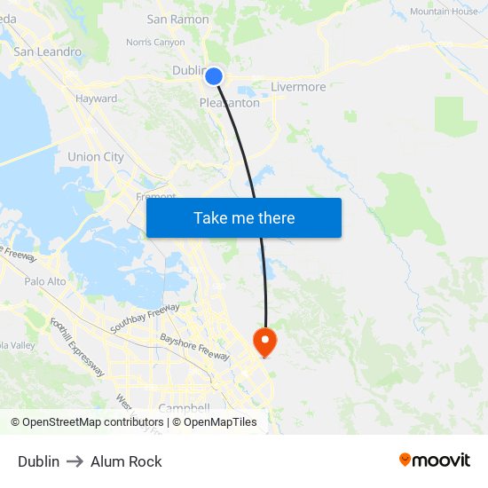 Dublin to Alum Rock map