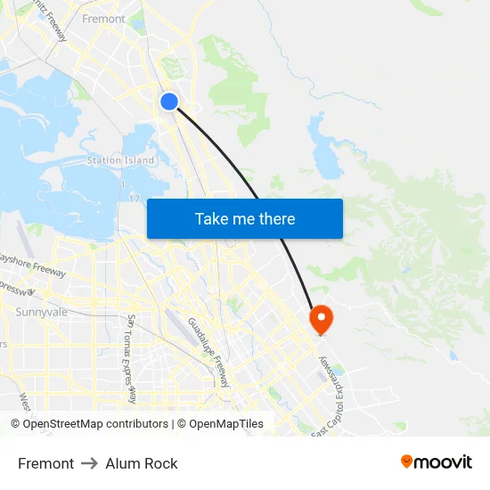 Fremont to Alum Rock map