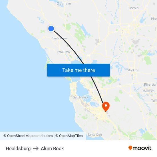 Healdsburg to Alum Rock map