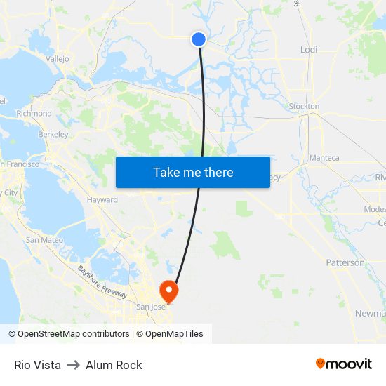 Rio Vista to Alum Rock map