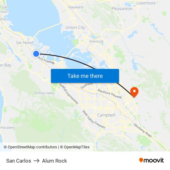 San Carlos to Alum Rock map