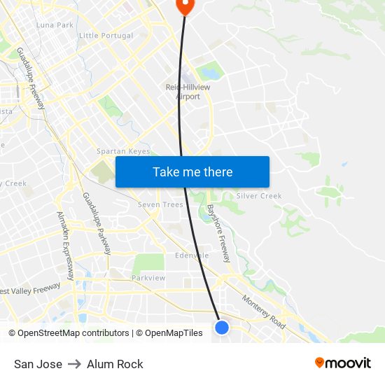 San Jose to Alum Rock map