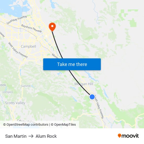 San Martin to Alum Rock map