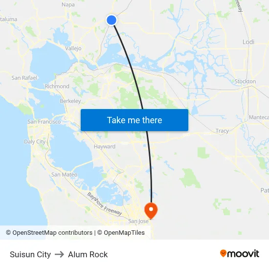 Suisun City to Alum Rock map