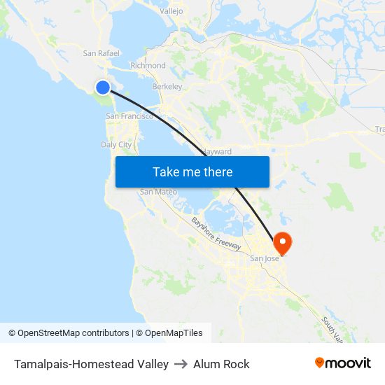 Tamalpais-Homestead Valley to Alum Rock map