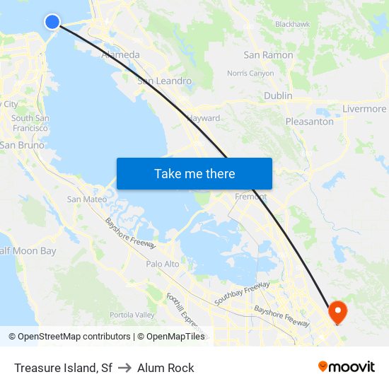 Treasure Island, Sf to Alum Rock map