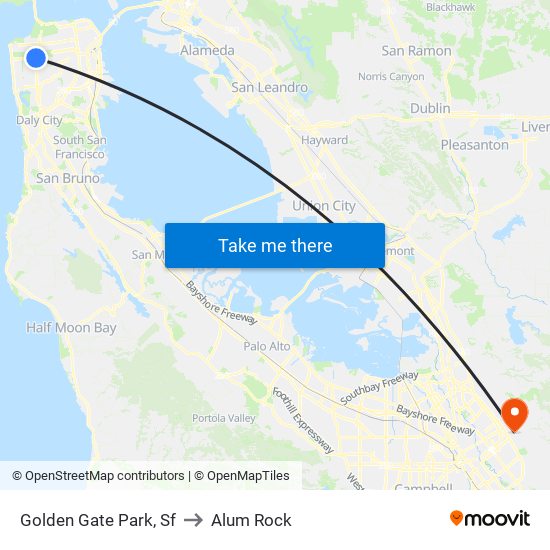 Golden Gate Park, Sf to Alum Rock map