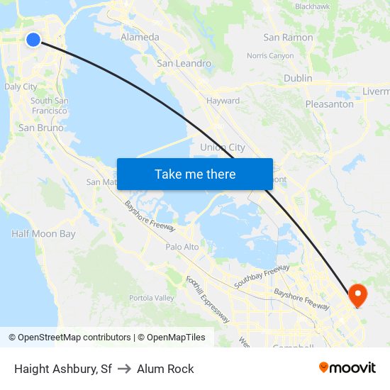 Haight Ashbury, Sf to Alum Rock map