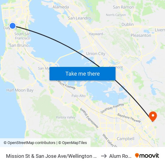 Mission St & San Jose Ave/Wellington Ave to Alum Rock map