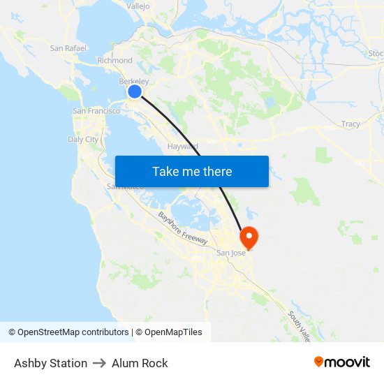 Ashby Station to Alum Rock map