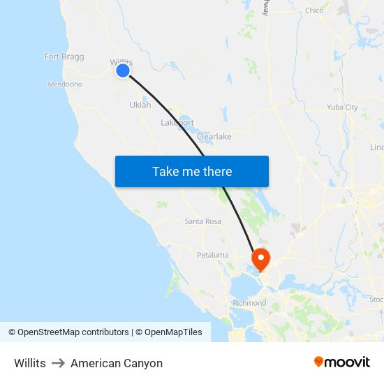 Willits to American Canyon map