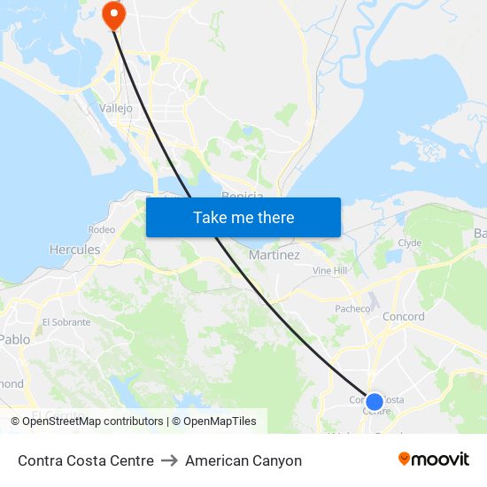 Contra Costa Centre to American Canyon map