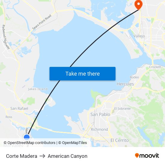 Corte Madera to American Canyon map