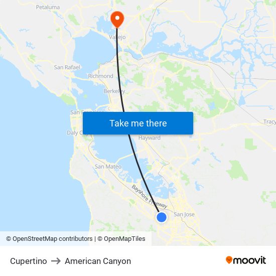 Cupertino to American Canyon map