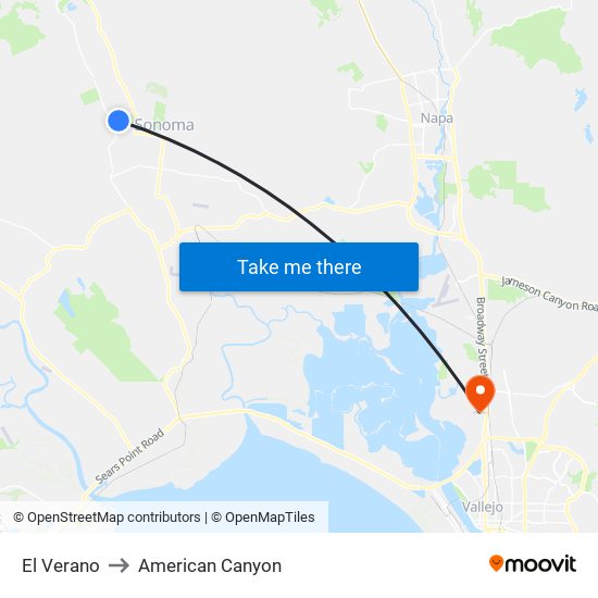 El Verano to American Canyon map